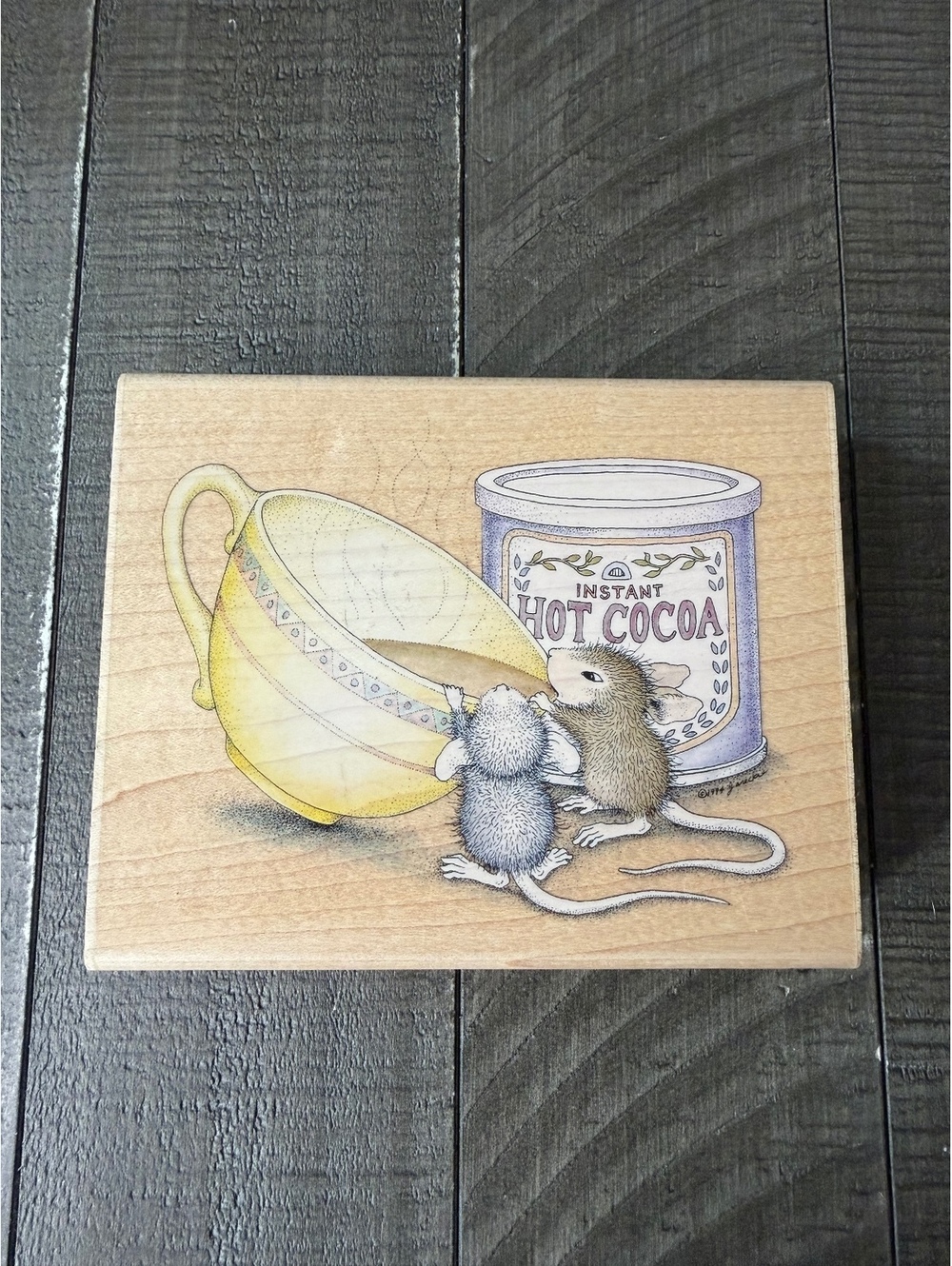 House Mouse Hot Cocoa 2003 wood block rubber stamp